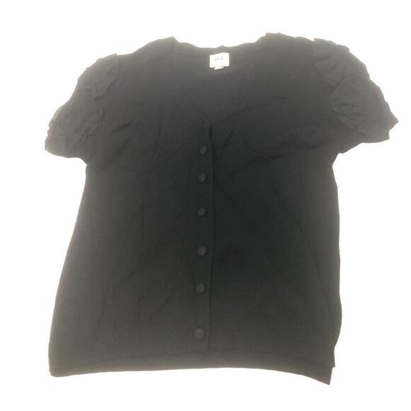 Eci Black Silk Flower Shoulder Detail Sweater - Picture 1 of 7